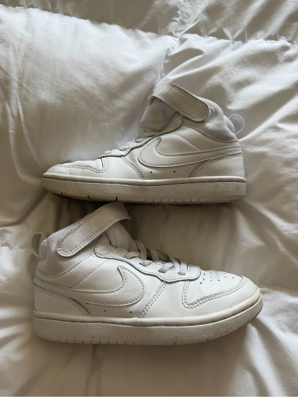 Kids White High-Top Sneakers with Hook-and-Loop Strap